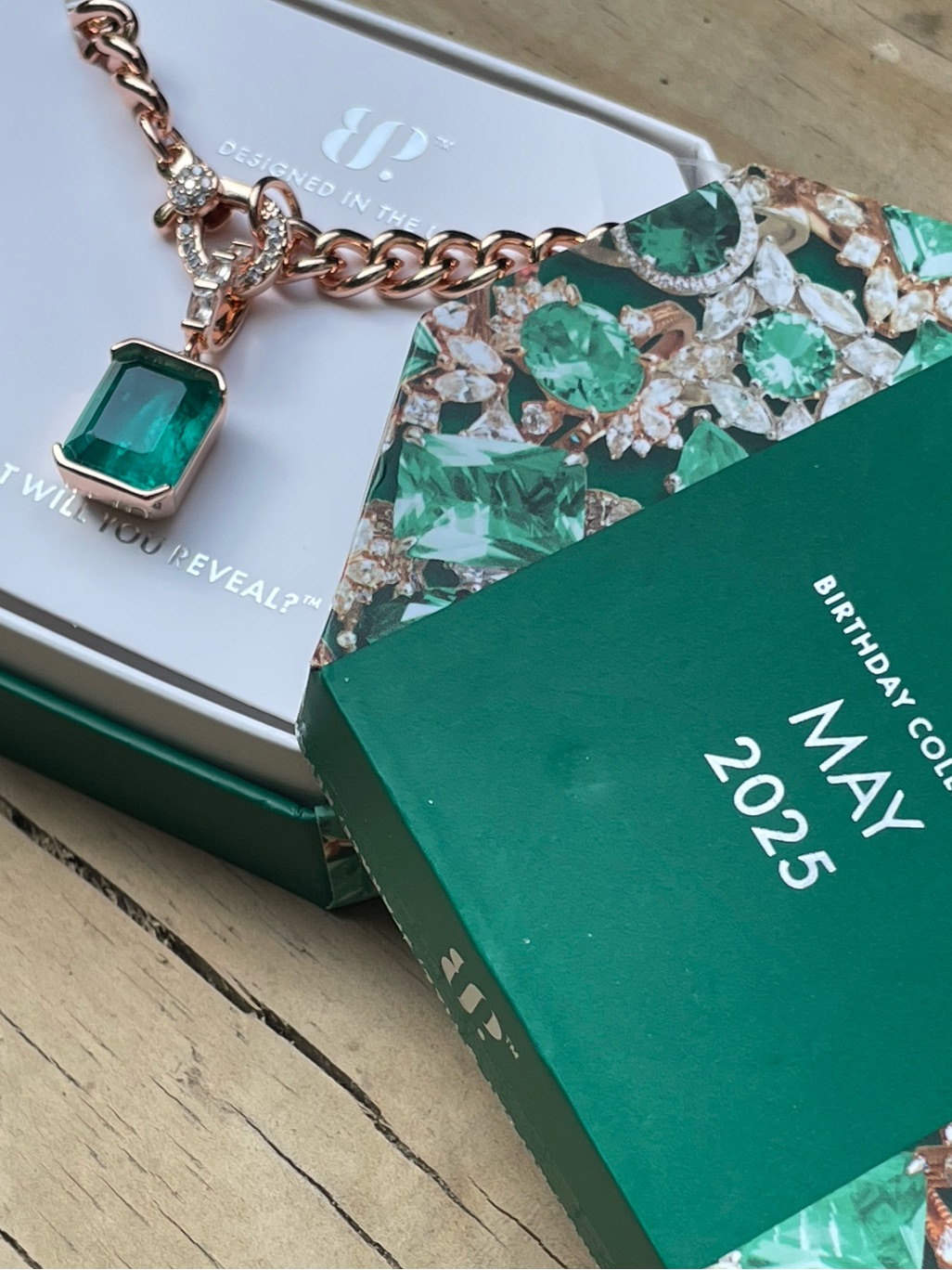 Bomb Party - Nestled In Nature - Rose Gold - Emerald - May Birthstone - Necklace